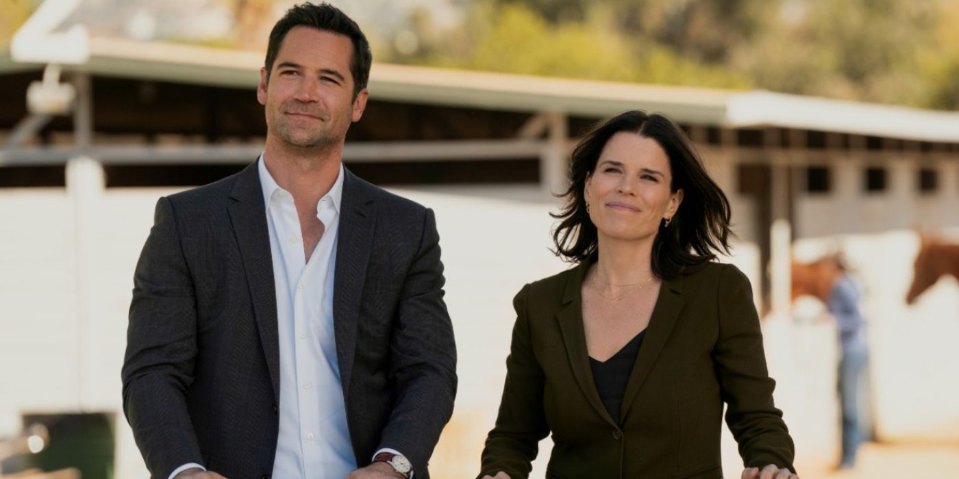 Neve Campbell and Manuel Garcia-Rulfo from The Lincoln Lawyer.