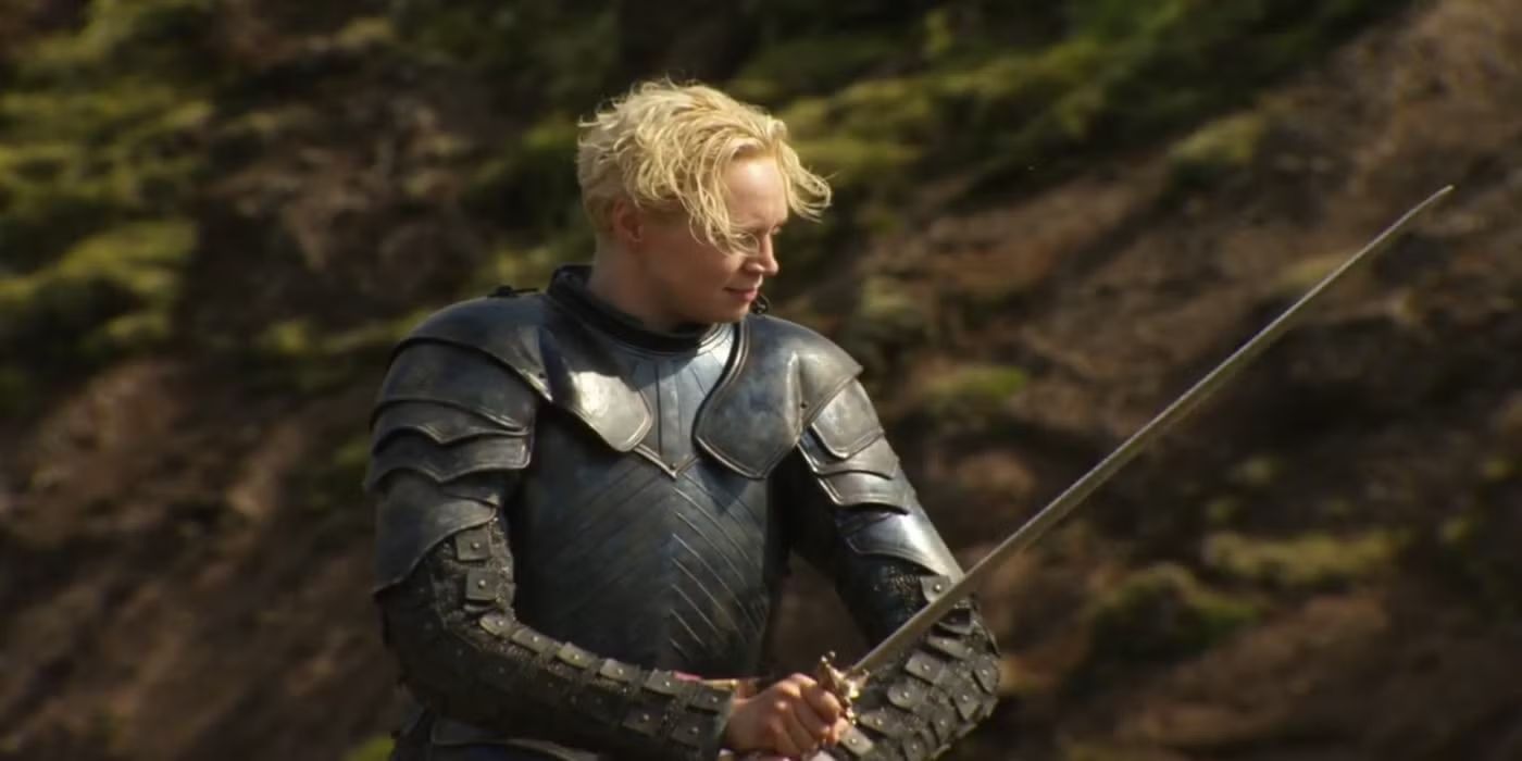 Brienne (Gwendoline Christie) wielding Oathkeeper in 'Game of Thrones'