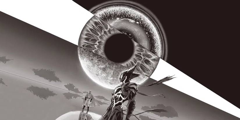 Saitama and Garou face off with a giant eye in the sky in One Punch Man manga
