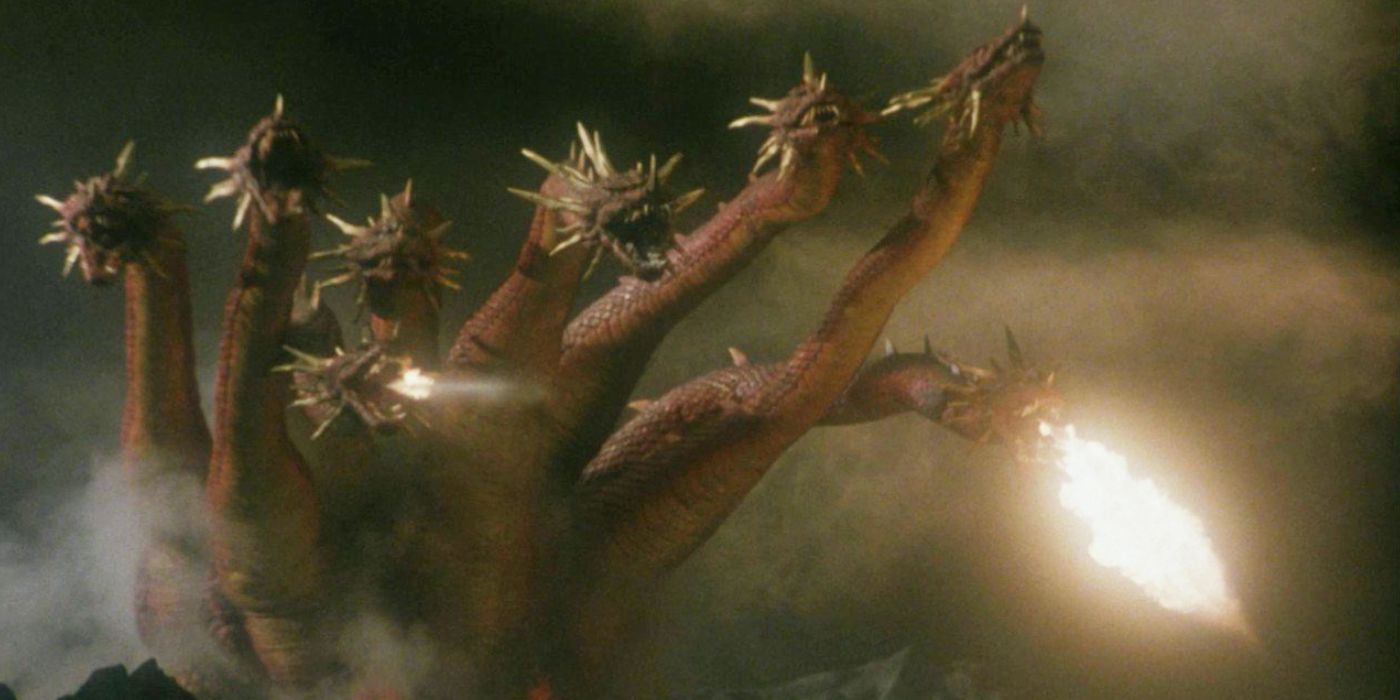 An eight-headed dragon breathing fire at night in Orochi, the Eight-Headed Dragon (1994)