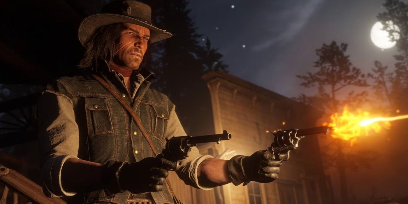 John Marston fires his weapons in 'Red Dead Redemption'