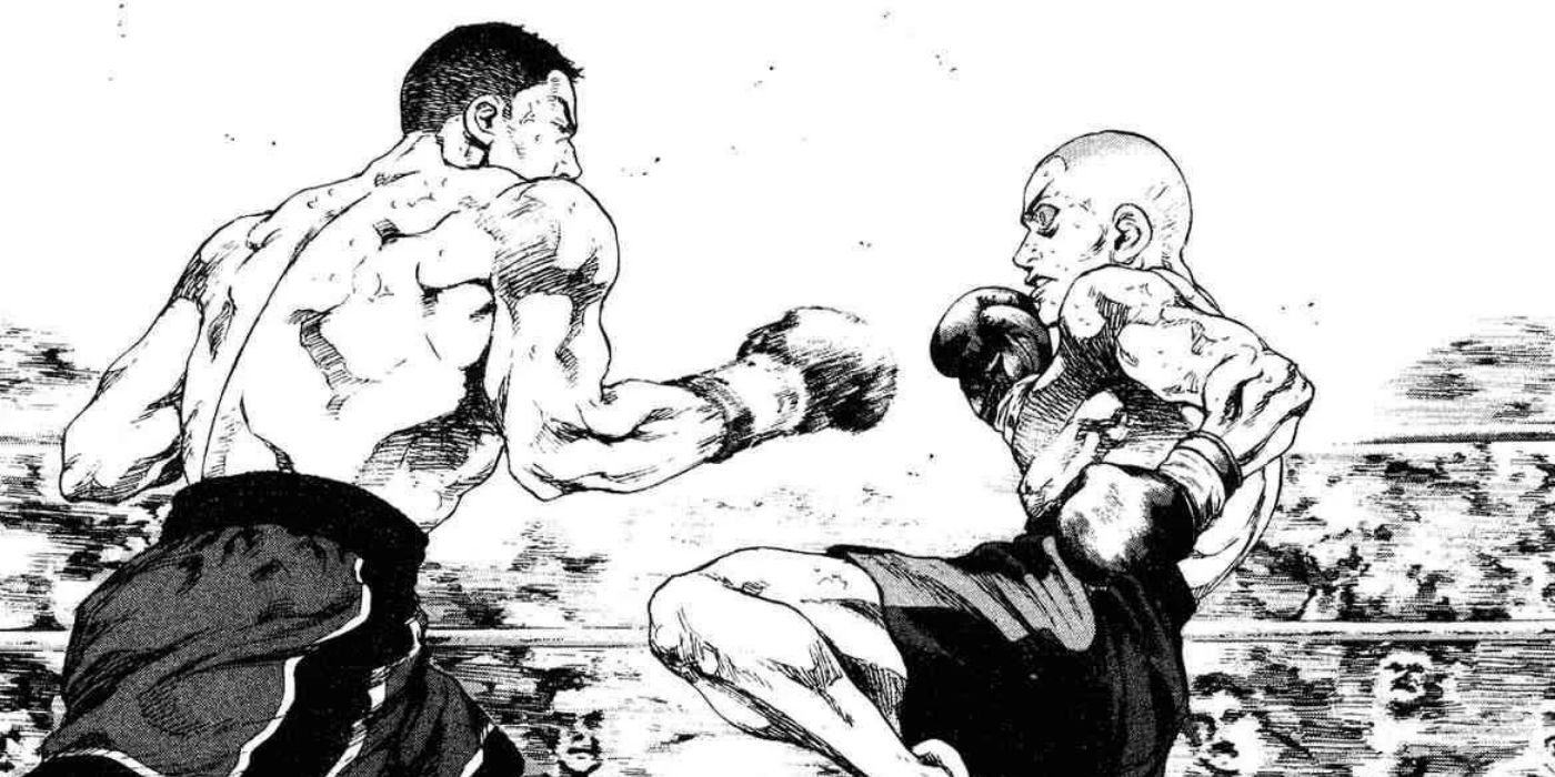 Two fighters about to punch or kick each other in Shamo manga