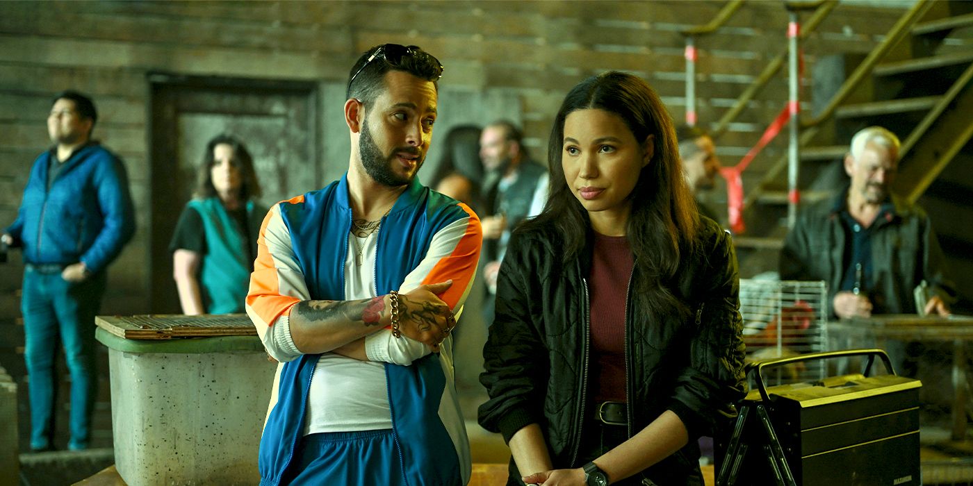 Jurnee Smollett in a room with others in Smoke.