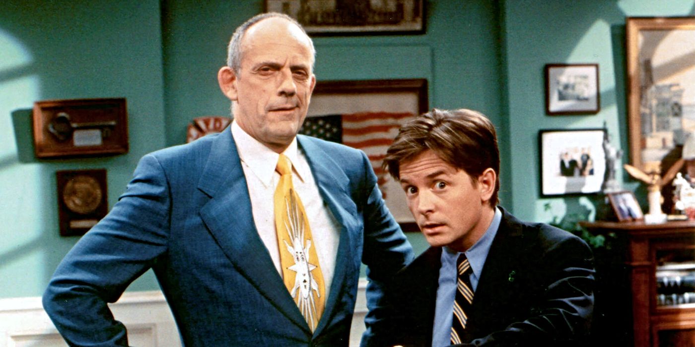 Michael J. Fox e Christopher Lloyd como Mike Flaherty e Owen Kingston em 'Spin City'.