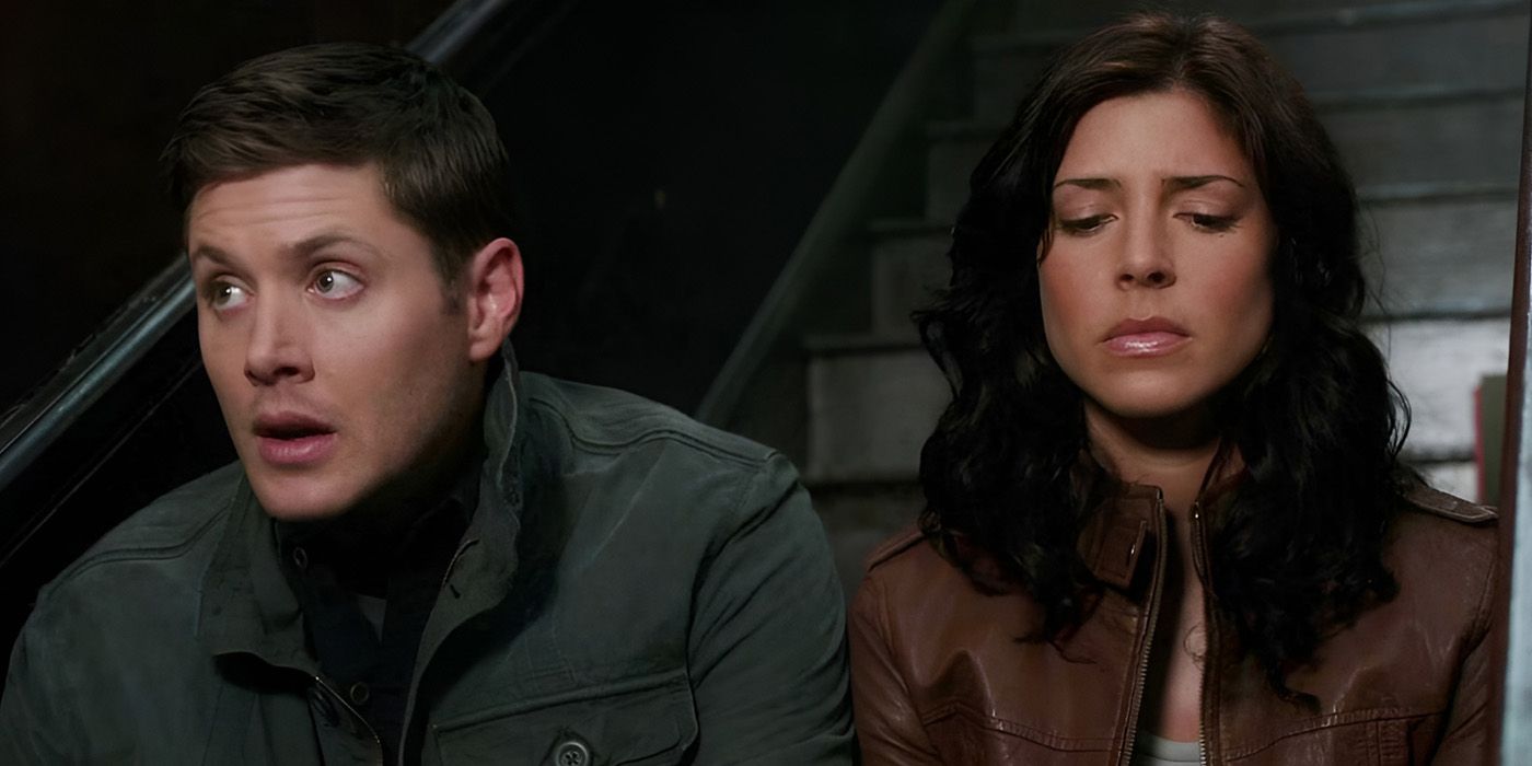 Dean Winchester (Jensen Ackles) and Lisa Braeden (Cindy Sampson) sit on the stairs on 'Supernatural.'