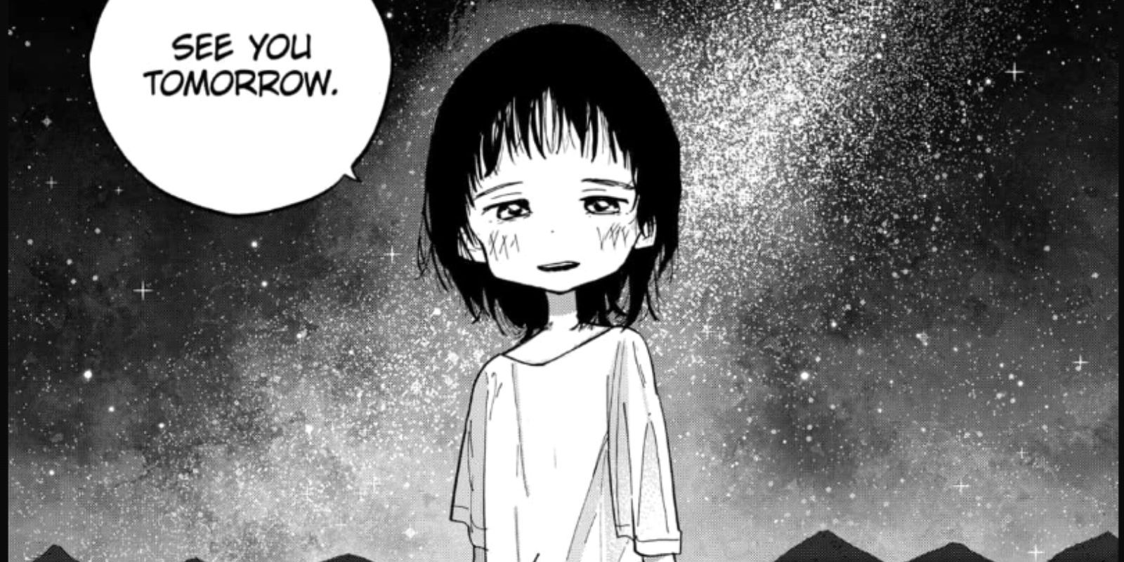 A girl crying saying goodbye in the Takopi's Original Sin anime