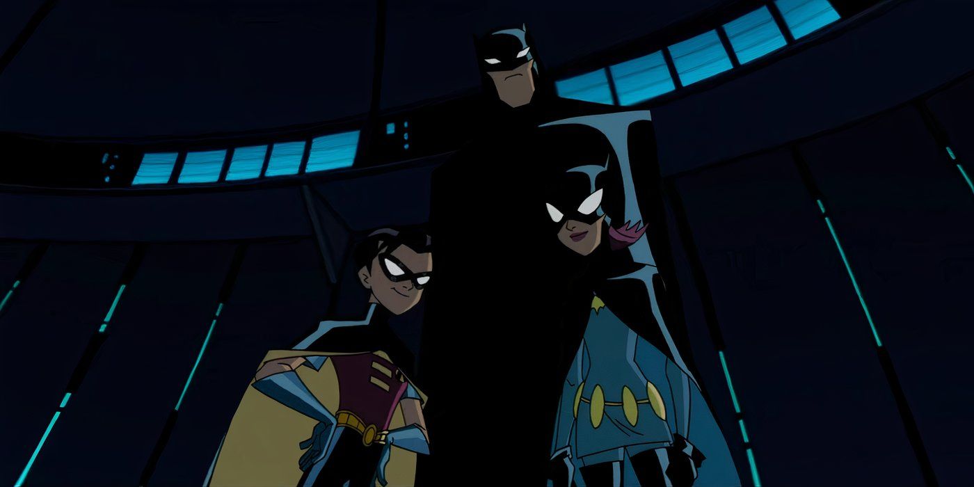 Batman, Robin, and Batgirl smiling together in The Batman