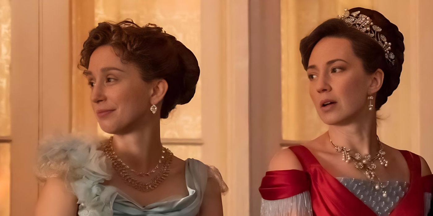 Carrie Coon as Bertha Russell and Taissa Farmiga as Gladys Russell in Season 2 of The Gilded Age