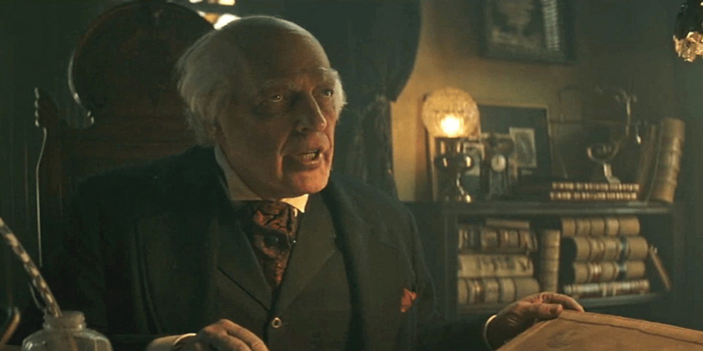 Montgomery sits behind his desk in The Mortuary Collection.