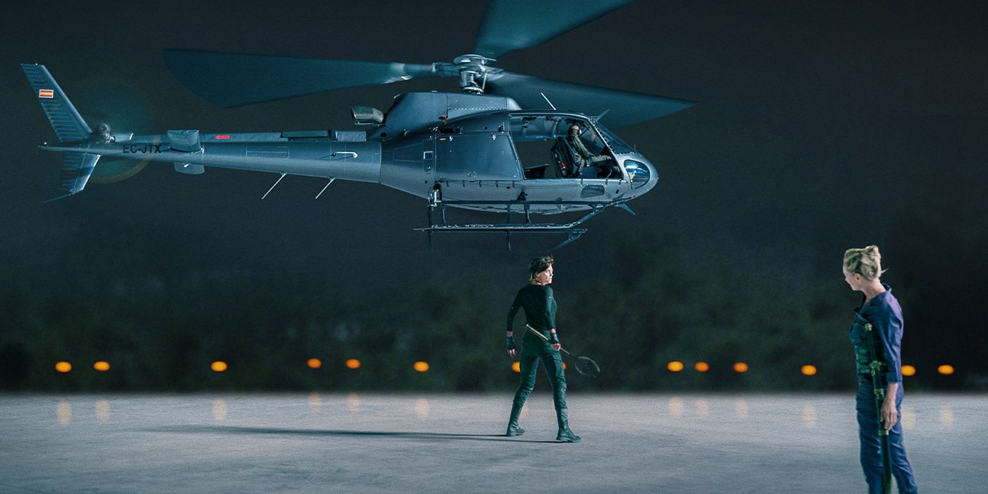 Andy está parado perto de um helicóptero com discórdia em primeiro plano na velha guarda 2