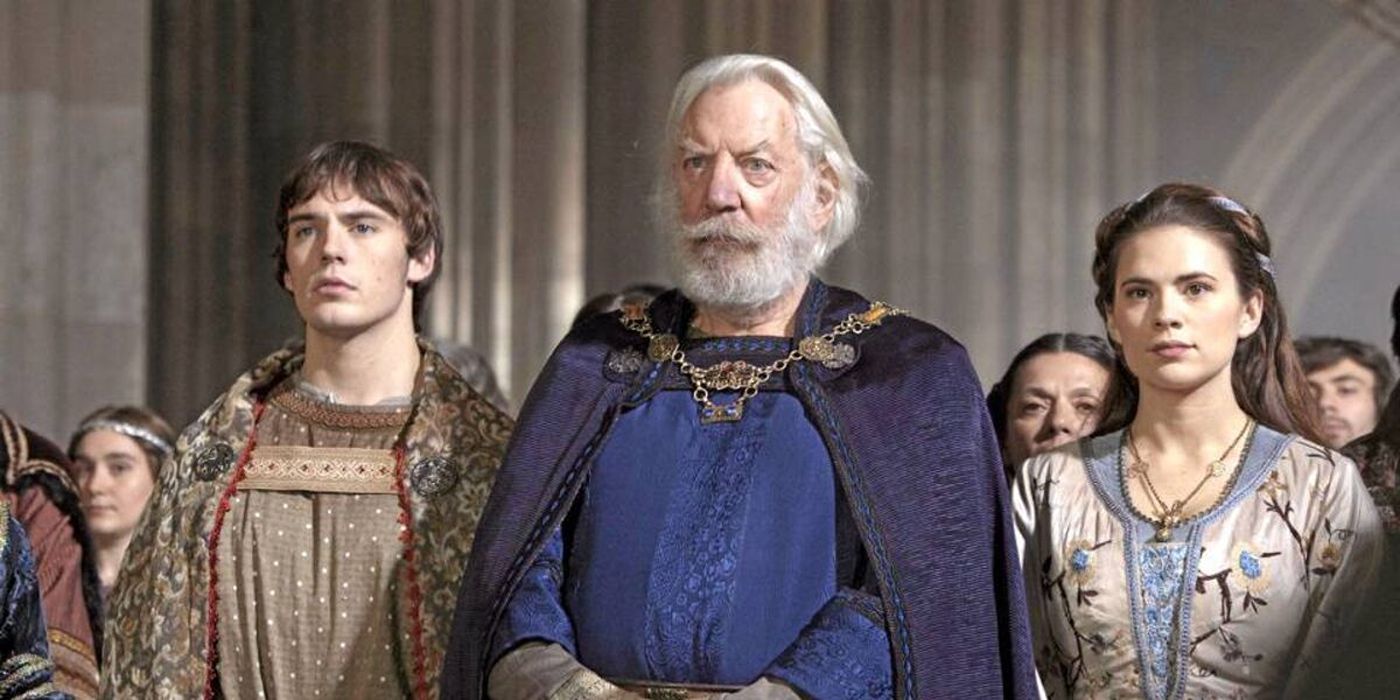 The cast together in a cathedral in 'The Pillars of the Earth'