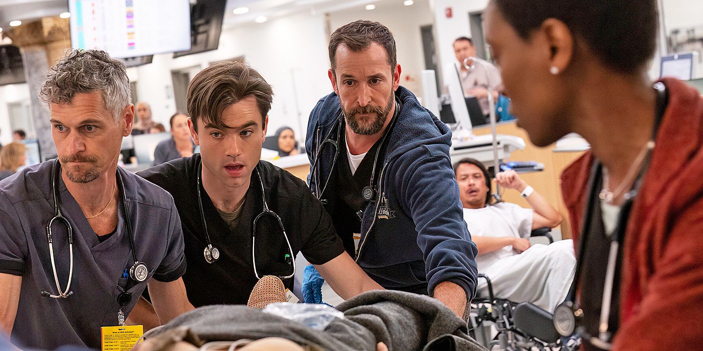 Noah Wyle as Dr. Robby watching a procedure in The Pitt.