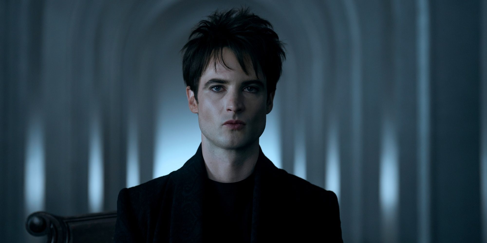 Tom Sturridge as Dream of the Endless in all black looking serious in The Sandman Season 2 Vol 2