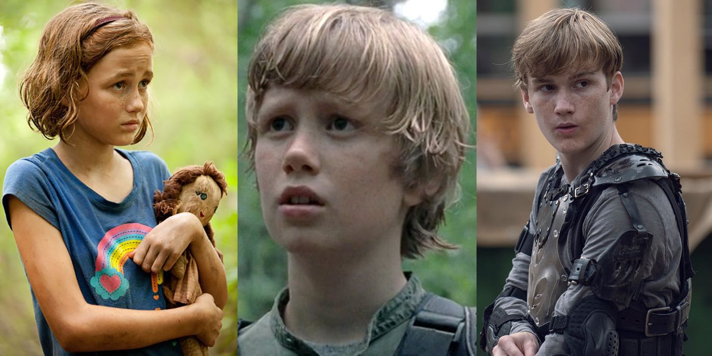 A three-way split image of Sophia and Henry at two ages from The Walking Dead.