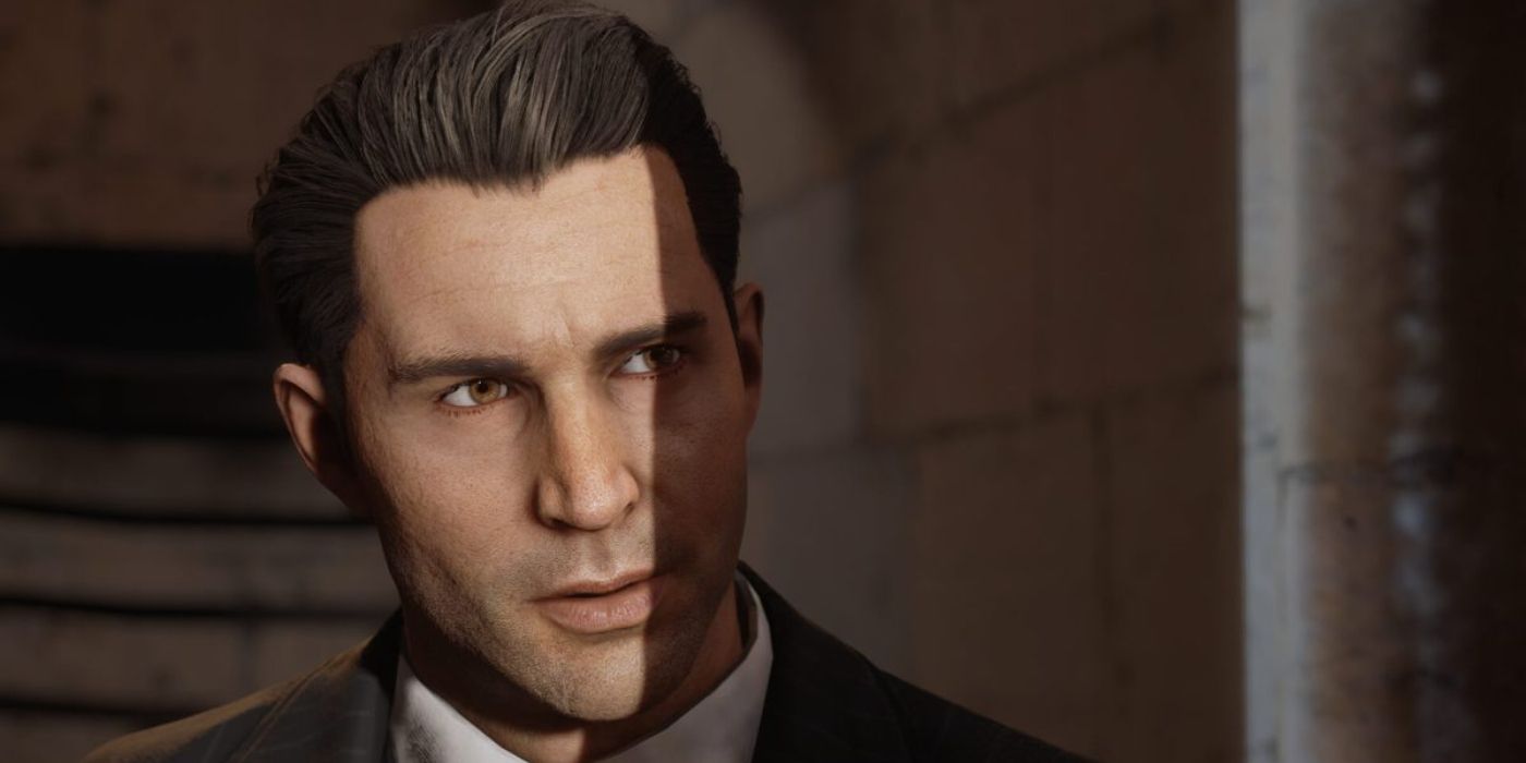 Tommy Angelo lurking from the shadow in Mafia: Definitive Edition