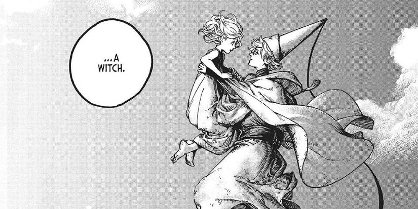 A male wizard holding a little girl in Witch Hat Atelier