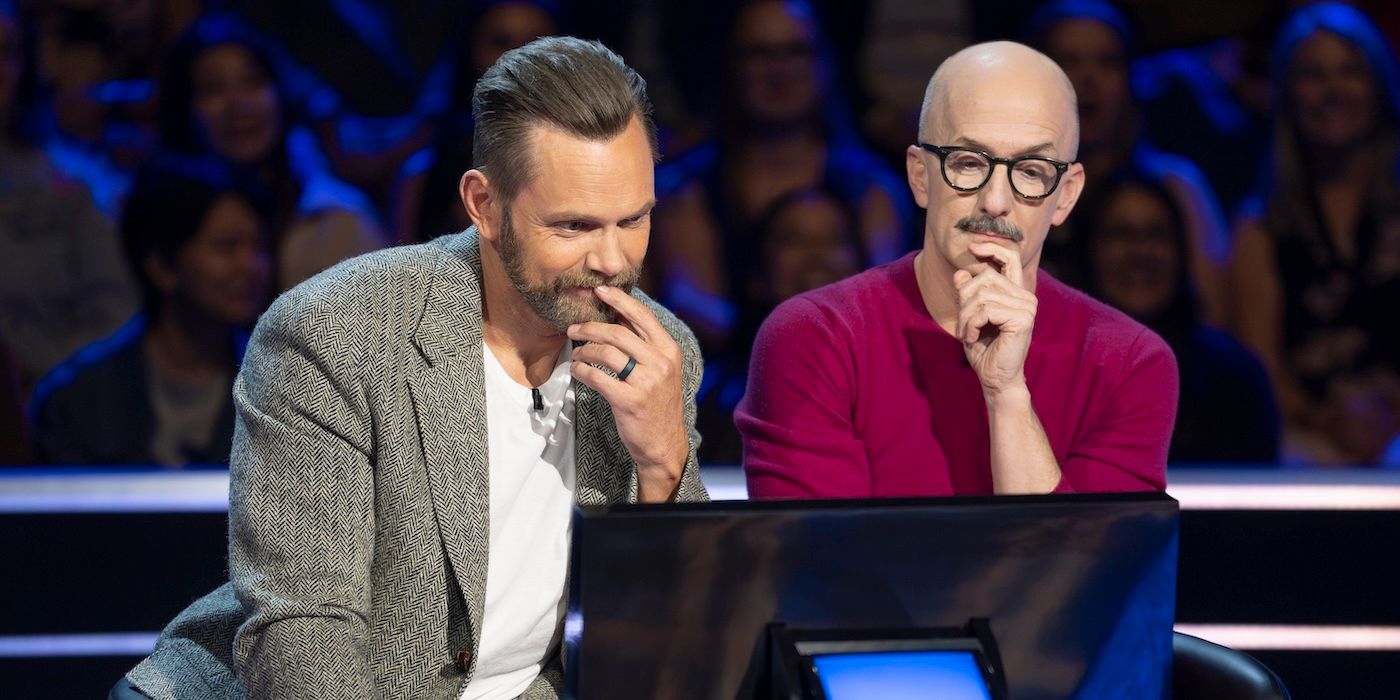 Joel McHale and Jim Rash thinking on 'Who Wants To Be A Millionaire'