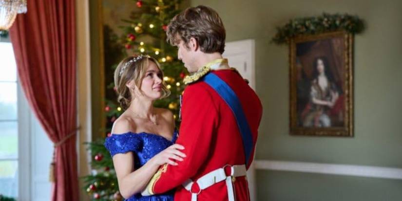 Hunter King and Jordan Renzo in A Royal Corgi Christmas