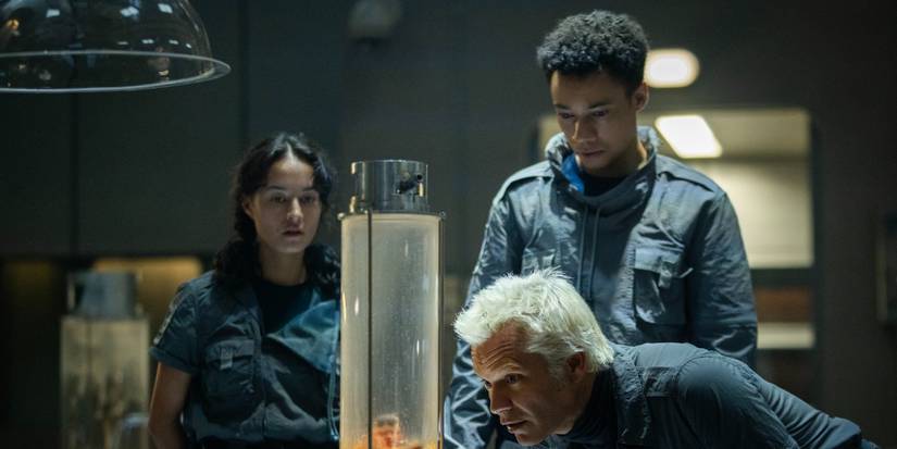 Curly (Erana James), Tootles (Kit Young), and Kirsh (Timothy Olyphant) in 'Alien: Earth'