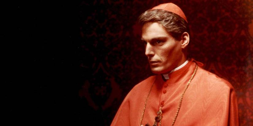 Christopher Reeve as Father Flaherty in cardinal attire in Monsignor.