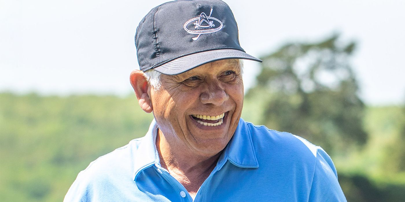 Lee-Trevino laughing in the golf court