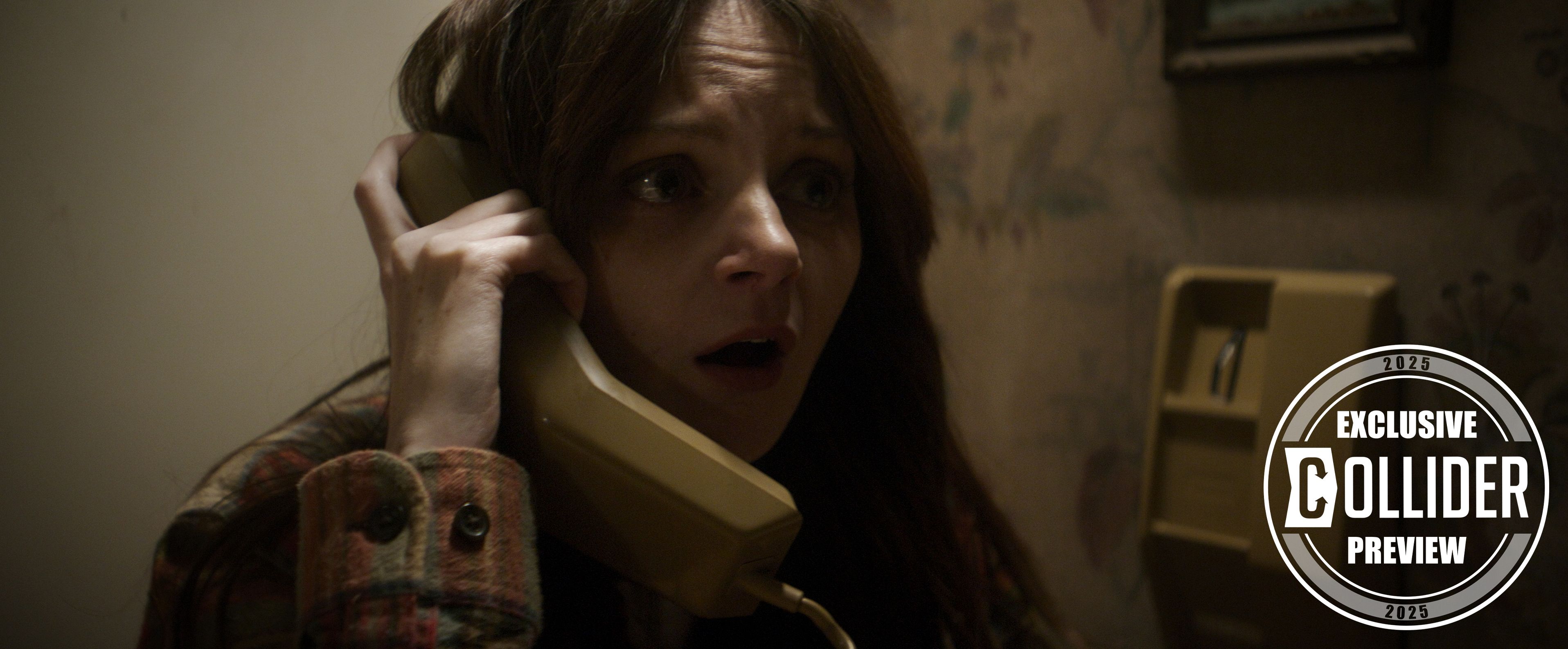 Jessica-Clement looking scared on the phone in NIGHT-OF-THE-REAPER