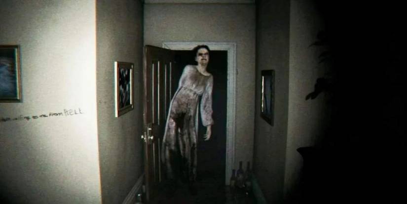 Female ghost walking in a dark house in P.T. game