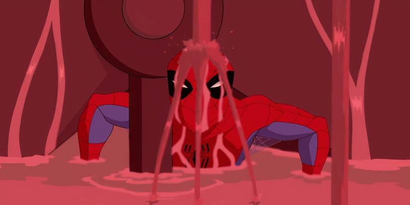 Spider-Man underwater lifting rubble off of him in The Spectacular Spider-Man.