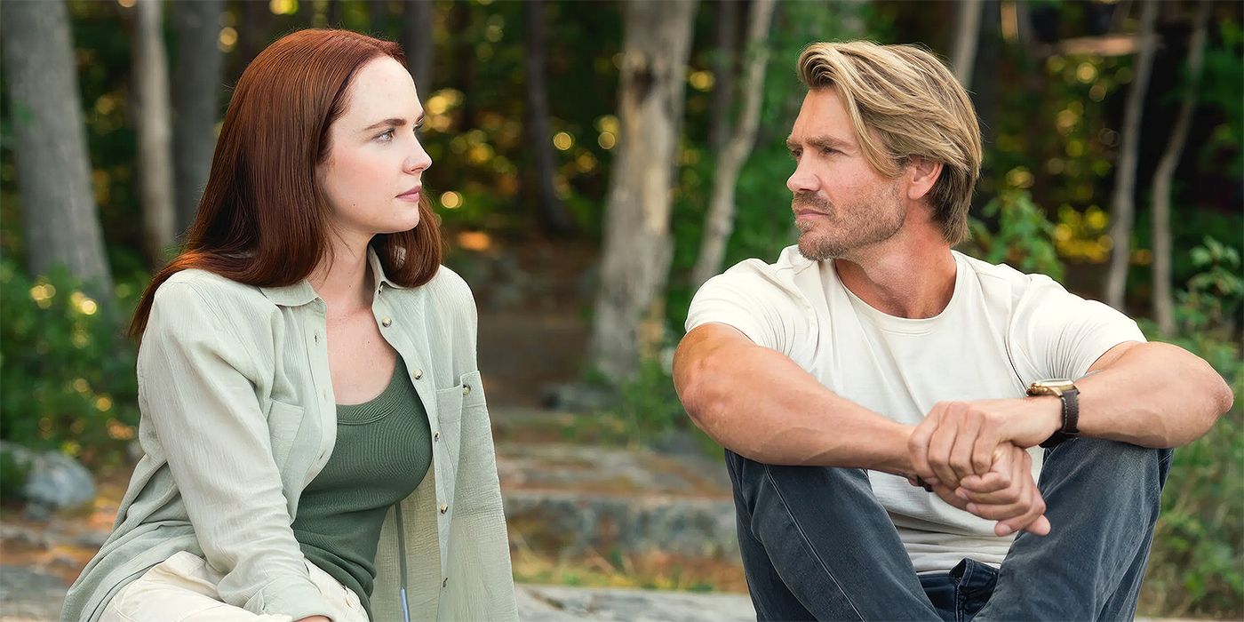 Chad Michael Murray looking at Morgan Kohan in Sullivan's Crossing