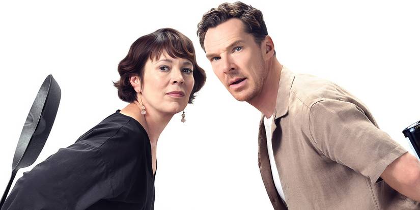 Benedict Cumberbatch and Olivia Colman hide weapons behind their backs in The Roses
