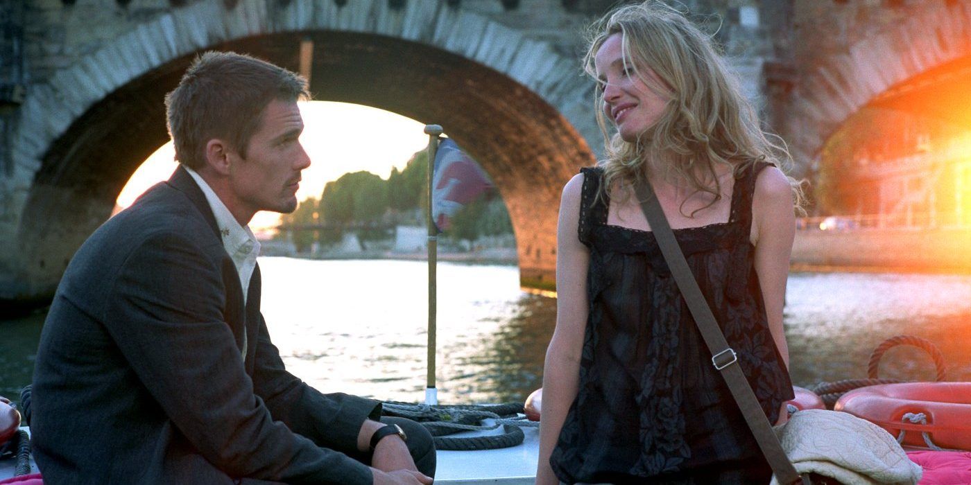 Jesse and Céline talking while on a boat in the Seine in Before Sunset