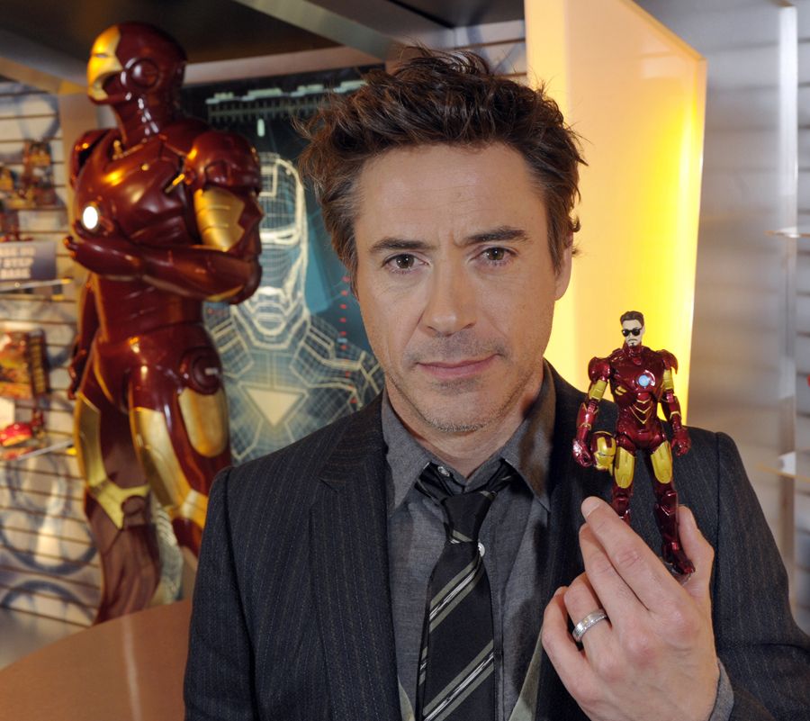 Robert Downey Jr with Iron Man 2 toys at Toy Fair 2010