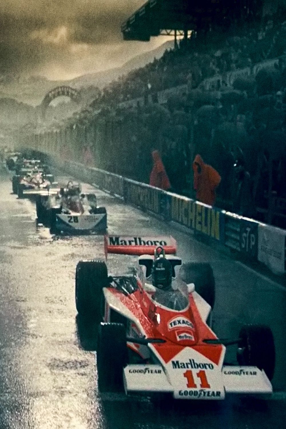 Formula 1 Racecars Lined Up on the track in the Movie Rush