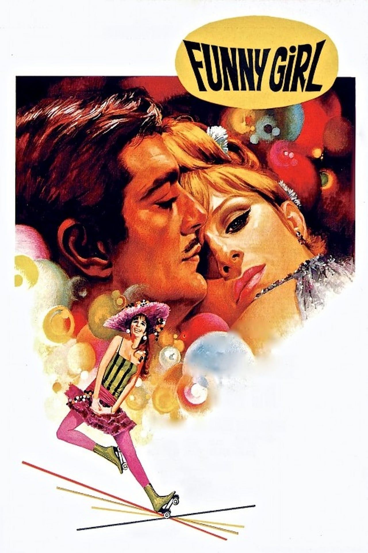 Funny Girl Movie Poster Showing Barbra Streisand and Omar Sharif Embracing and a Woman on Roller Skates