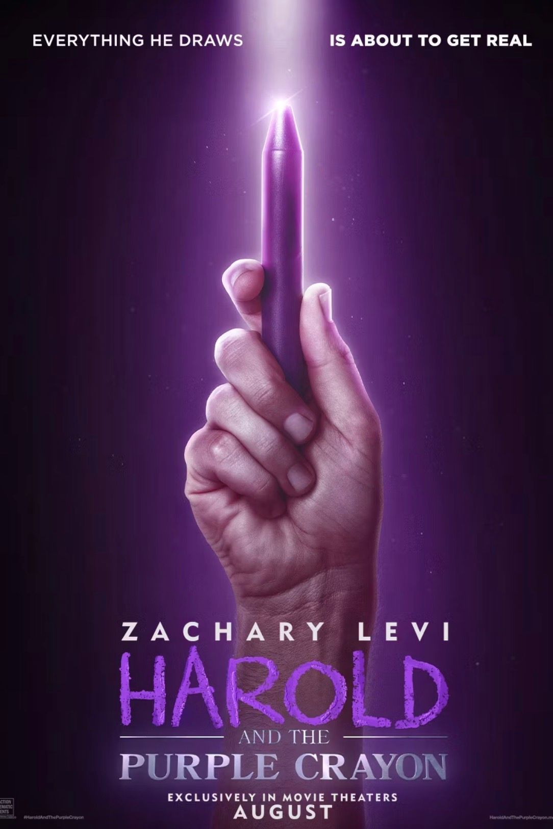 Harold and the Purple Crayon Movie Showing a Hand Holding a Glowing Crayon