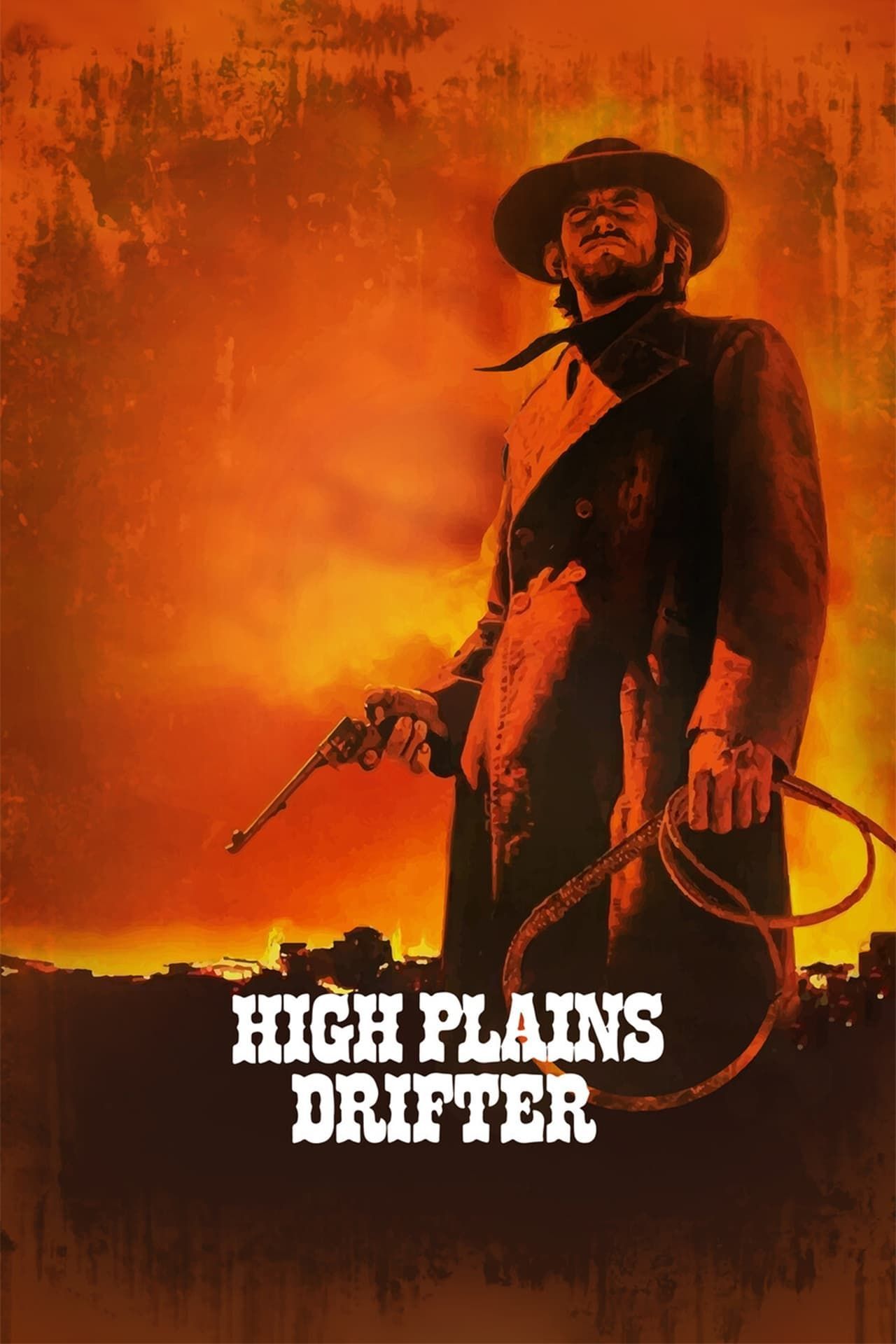 High Plains Drifter Showing Clint Eastwood Holding a Gun and a Whip