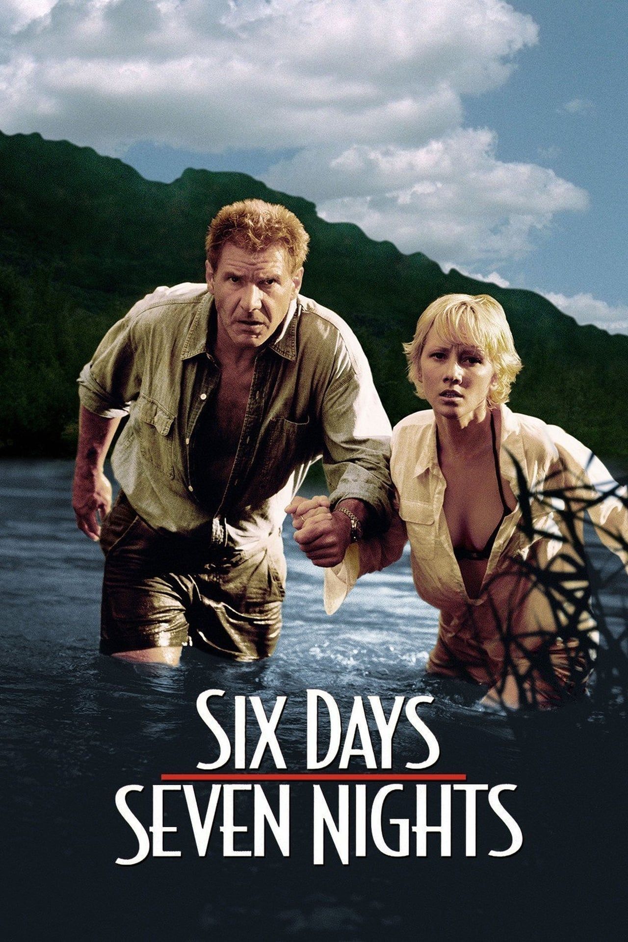 Six Days Seven Nights Movie Poster Showing Anne Heche and Harrison Ford Holding Hands