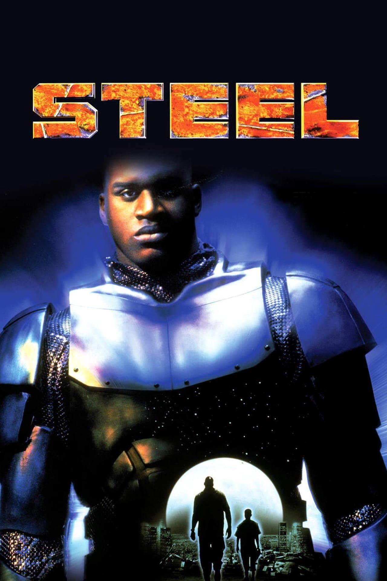 Cartell de la pel·lícula d'acer que mostra Shaquille O'Neal amb armadura