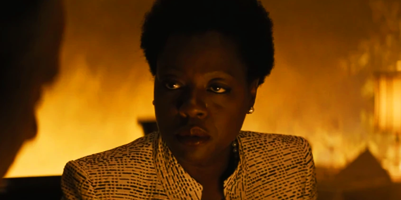Viola Davis' Amanda Waller proposing the titular team over dinner in Suicide Squad