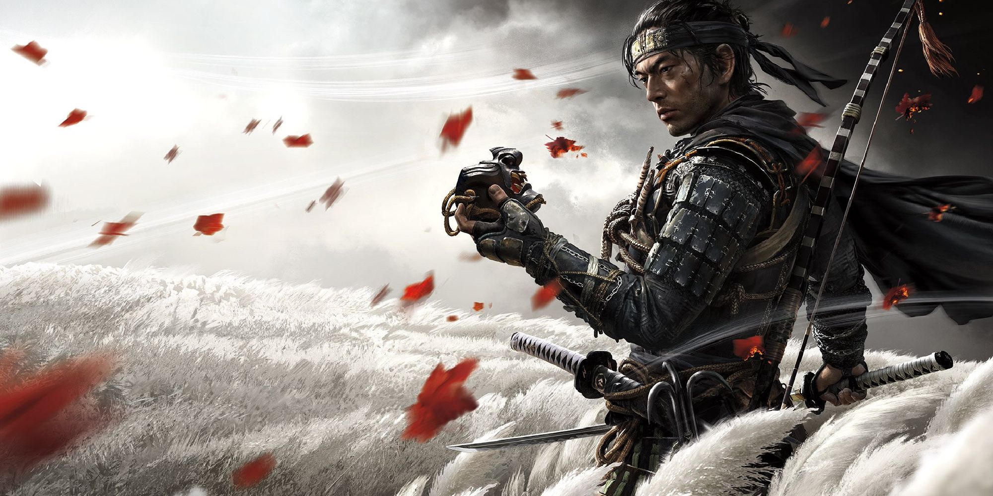 A samurai holding an object in Ghosts of Tsushima