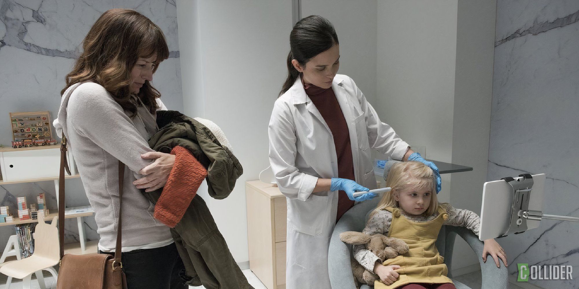 A little girl being examined by a nurse in Black Mirror's Arkangel.